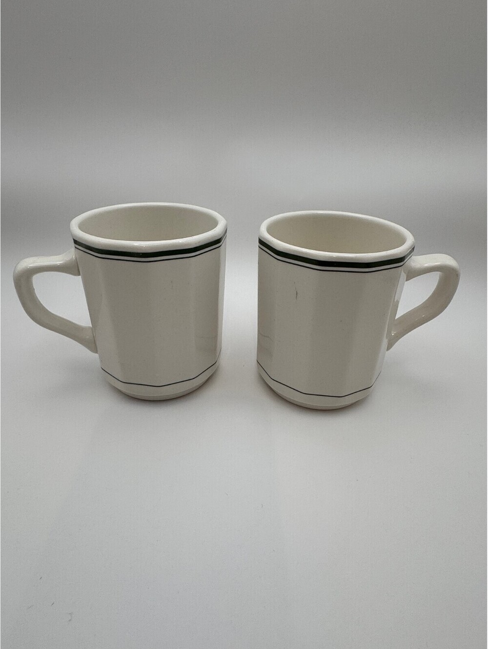 Vintage Medallion Sterling China P3 Set Coffee Cups in White w Green Trim 3.5"